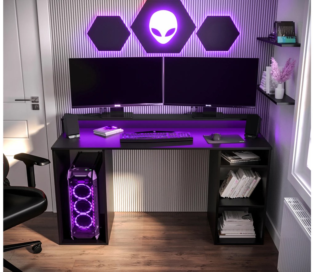 Sarok Gamer PC asztal Garrick 1 (fekete) (LED RGB világítással). 1064134