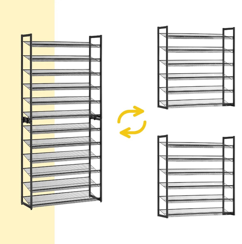 IDA halmozható cipőállvány, 12 polc, 92,5x31x223cm, fekete Jurhan