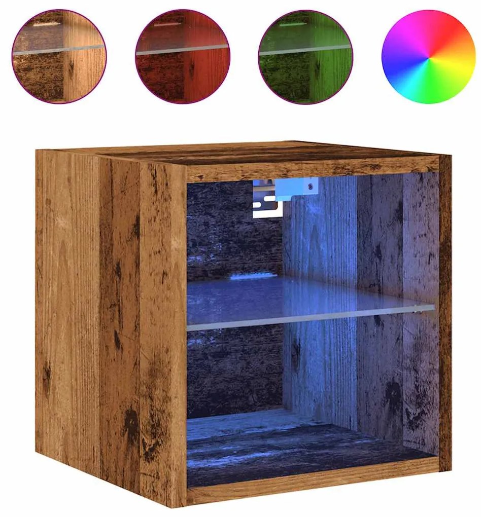 2 db antik fa fali TV-szekrény LED-világítással 30x28,5x30 cm