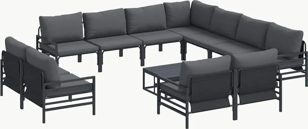 vidaXL Kerti Kanapé Szett párnával 12 pcs Fekete Acél