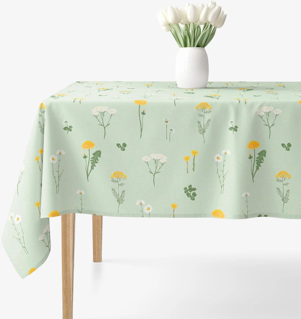 Goldea szögletes terítő 100% pamutvászon - mező, zöld melanzs alapon 120 x 140 cm