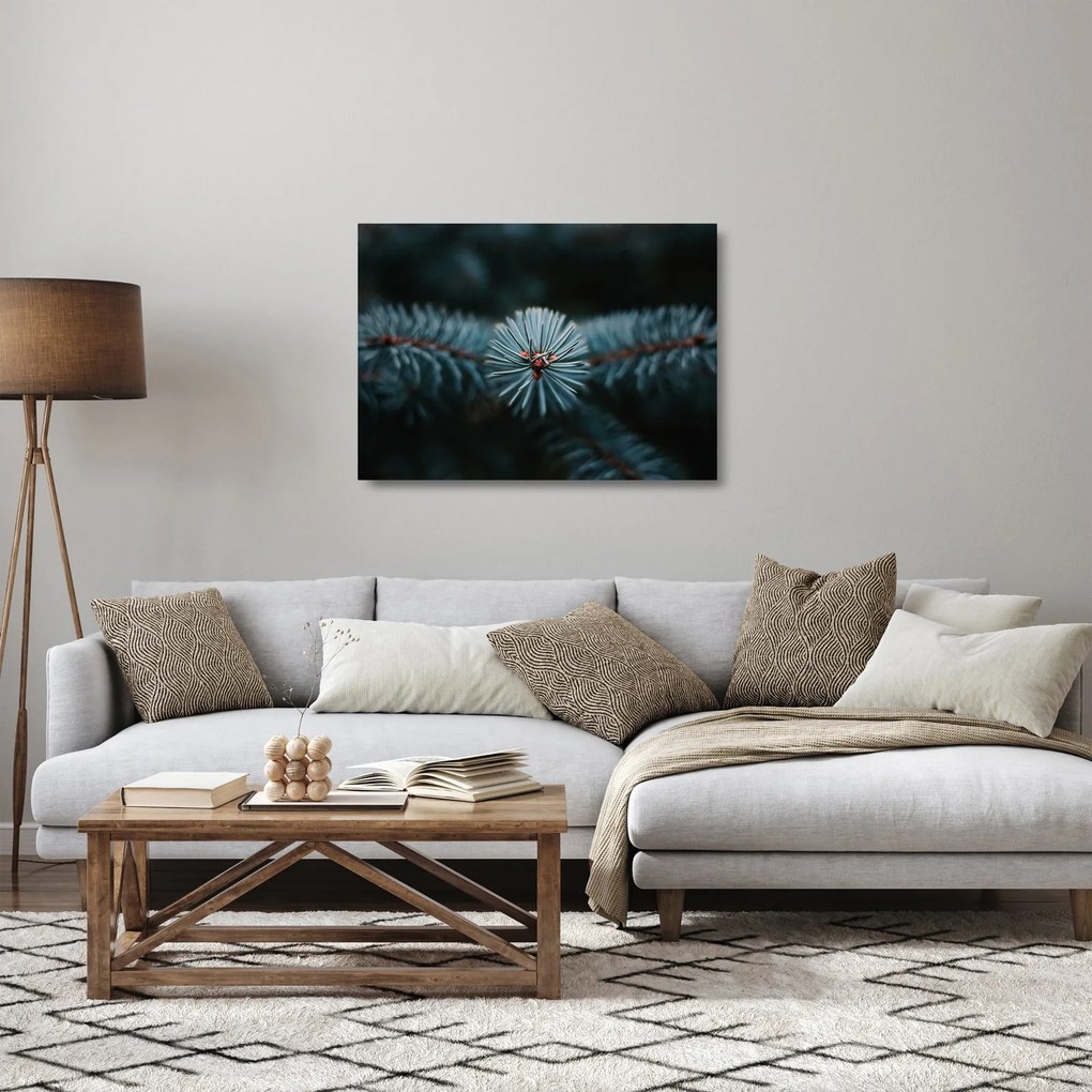 Egy tűlevelű fa gallyának képe (üvegen) (70x50 cm)