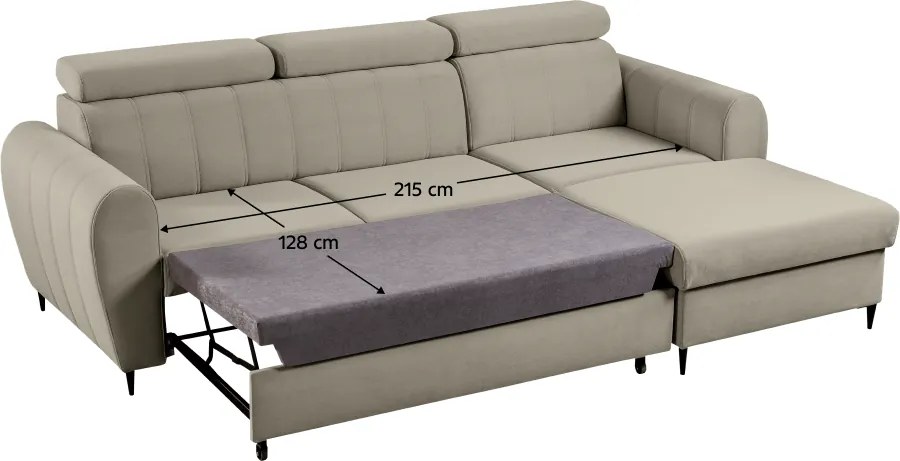 Kinyitható ülőgarnitúra, bézs, jobbos, KORIO