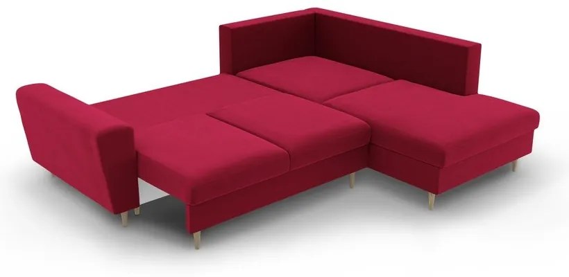 Piros bársony kinyitható tárolóhelyes sarokkanapé (jobb oldali-L alakú) Kyoto – Cosmopolitan Design