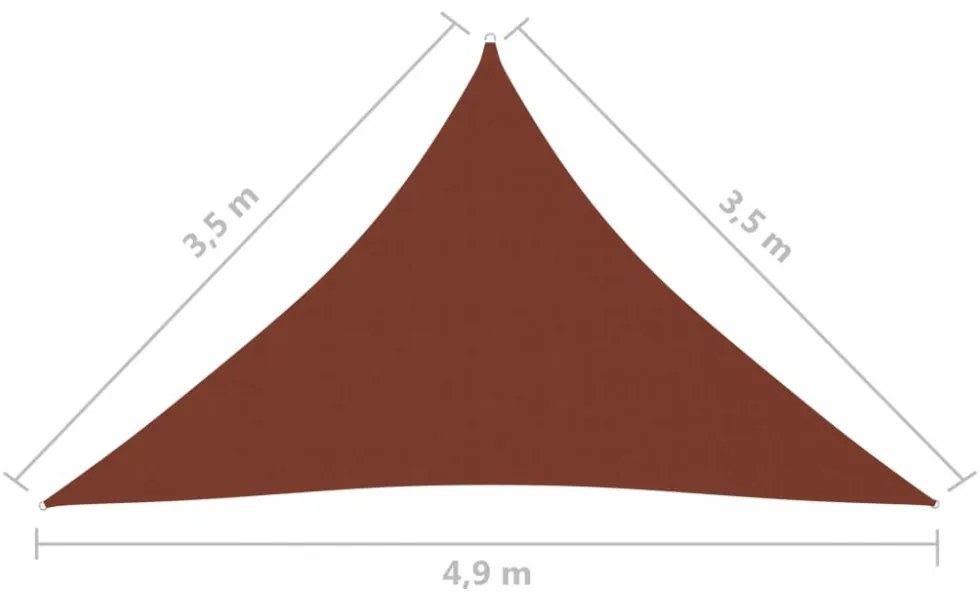 terrakotta háromszögű oxford-szövet napvitorla 3,5x3,5x4,9 m