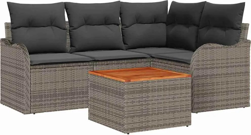 vidaXL Kerti Kanapé Szett párnával 5 pcs Szürke polirattan