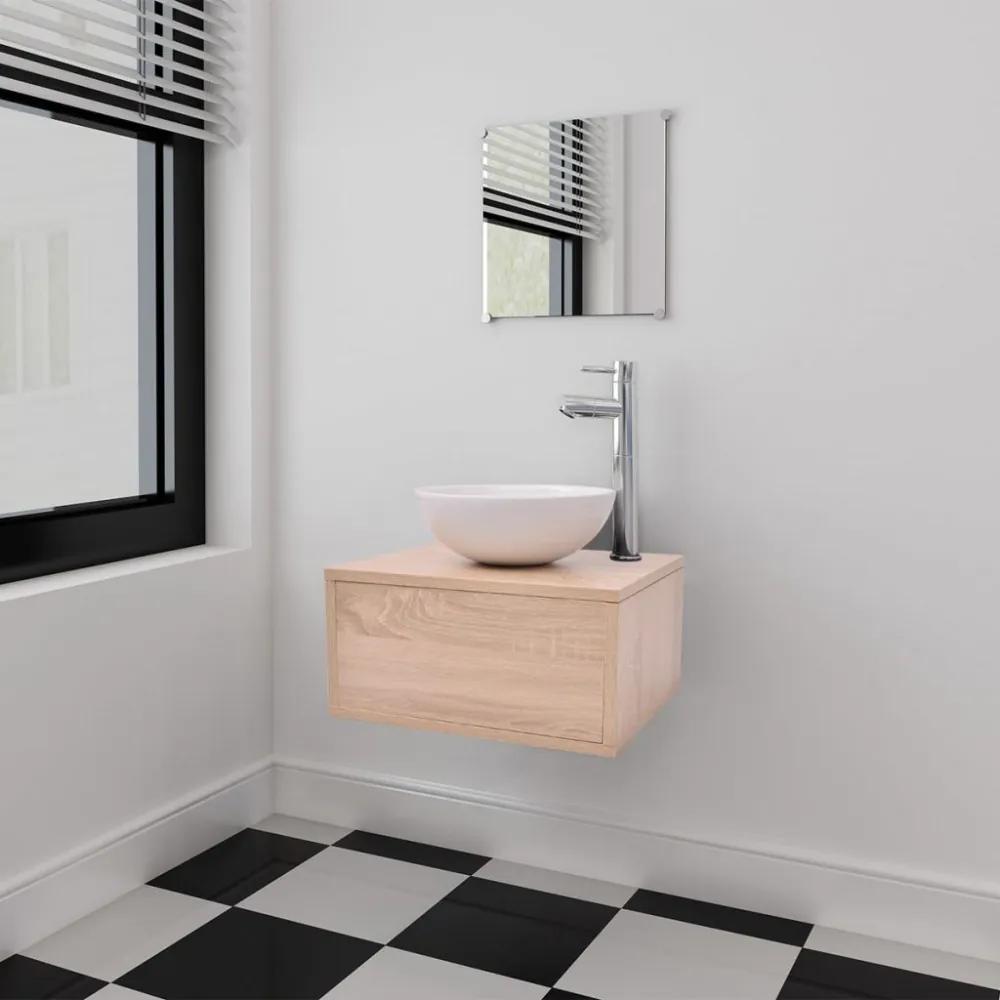3 db-os fürdőszobai bútor és mosdókagyló szett bézs