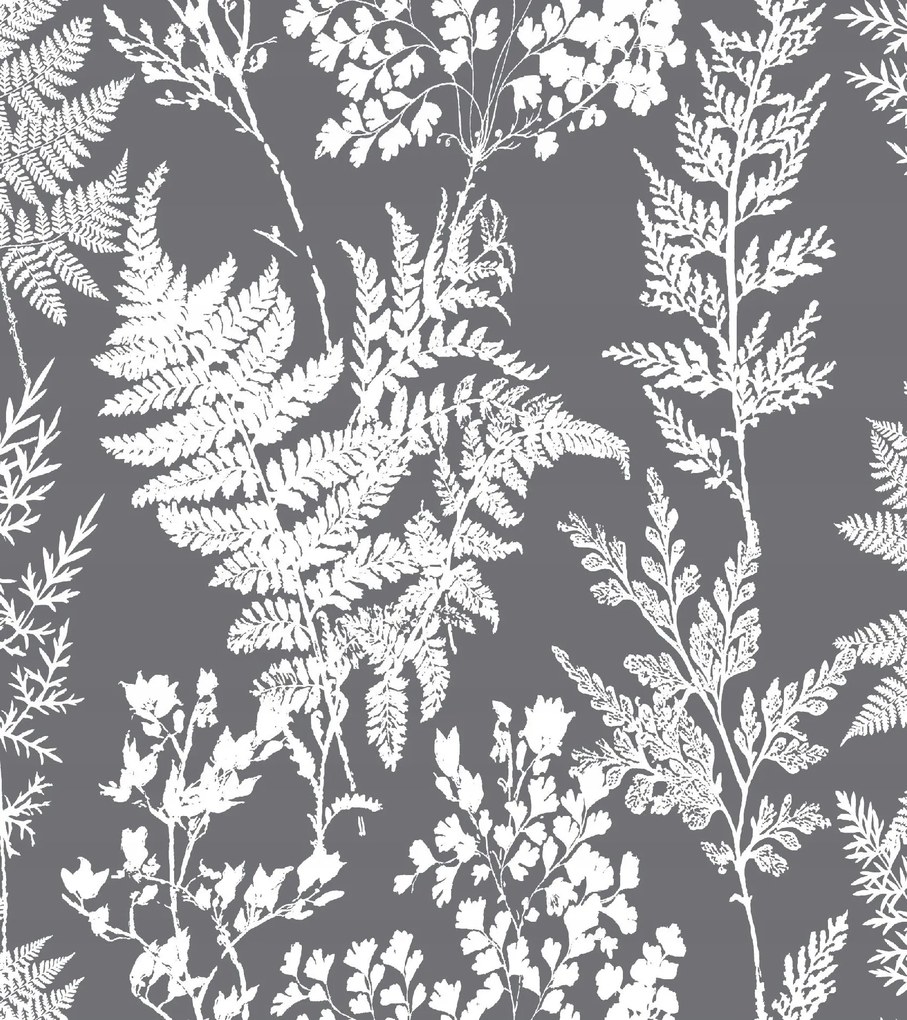 Szürke Tapéta Flizelin Növényi Fehér Levelek Gallyak Tapéta