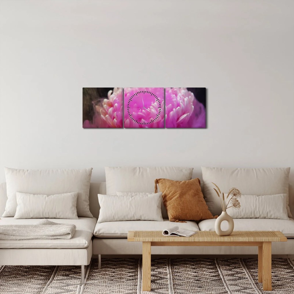 Rózsaszín virág képe a füstben (órával) (90x30 cm)