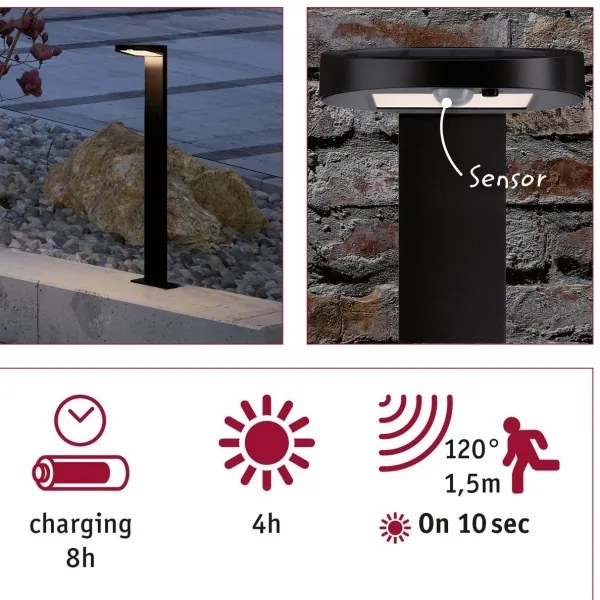 Paulmann 94249 - LED/1,2W IP44 Kültéri napelemes lámpa érzékelővel RYSE 3,7V