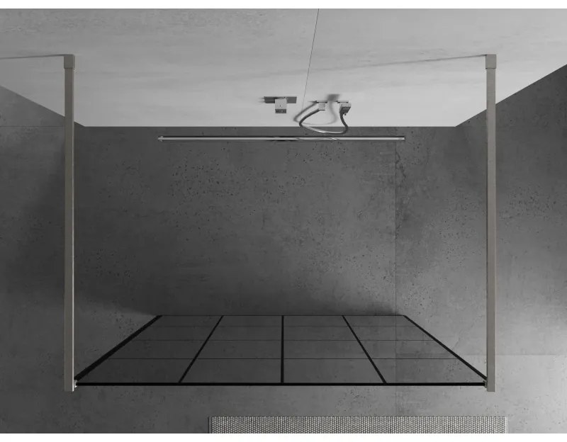 Mexen Kioto, Walk-In zuhany paraván 160 x 200 cm, 8 mm üveg fekete mintás, csiszolt acél profil, 800-160-002-97-77
