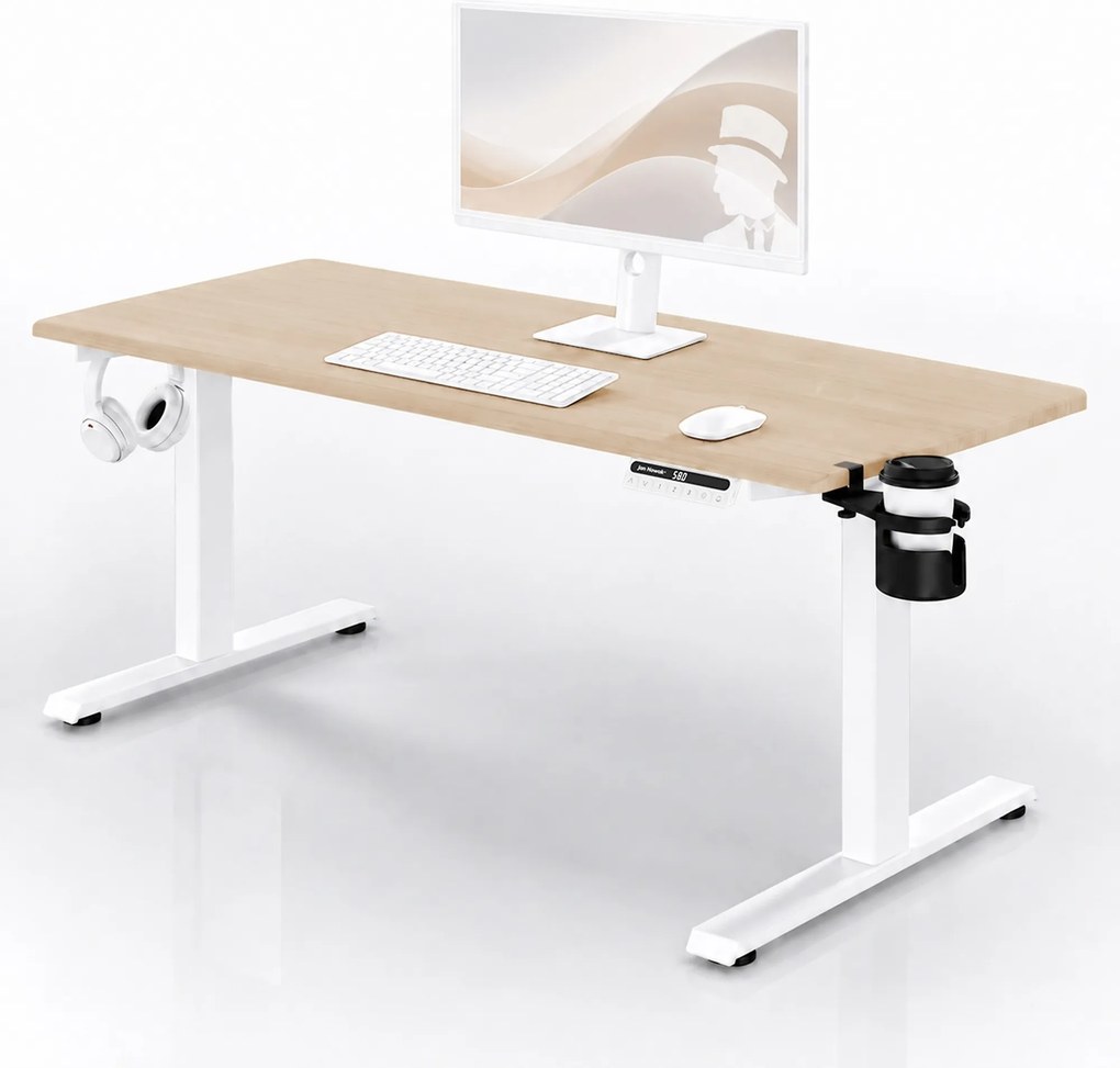 Elektromos, állítható magasságú, ergonomikus, fehér/sonoma tölgy íróasztal,1600x800 mm: ARIA