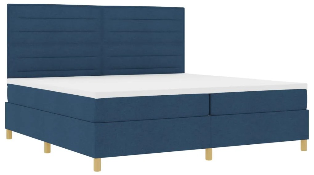 vidaXL Boxspring ágy matraccal és LED világítással, kék szövet, 200x200 cm
