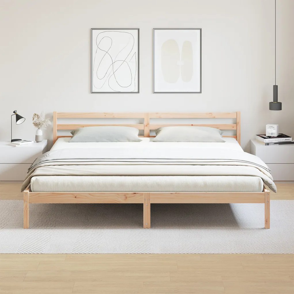 Ágykeret fejtámlával Barna 220 x 180 cm Tömör fenyőfa