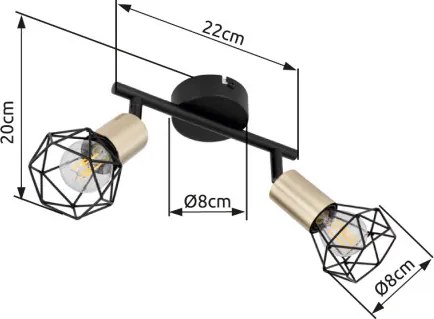 Globo 54802S-2AB Spotlámpa fém fekete-sárgaréz színben. HxSZxM:220x80x200, fényforrás nélkül 2xE14 40W 230V