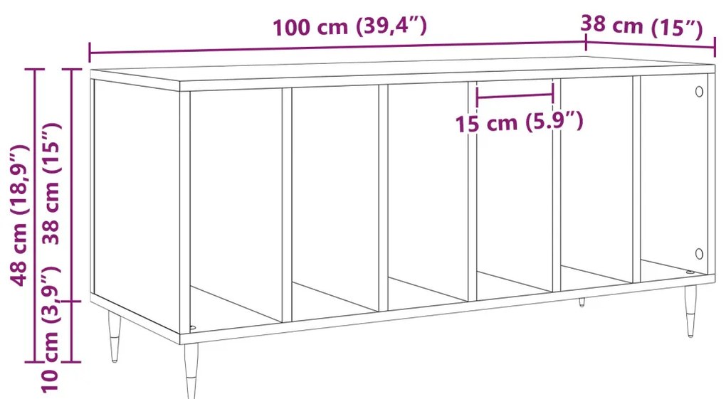 Rekord Szekrény Fekete Tölgy 100x38x48 cm Mérnök Fa