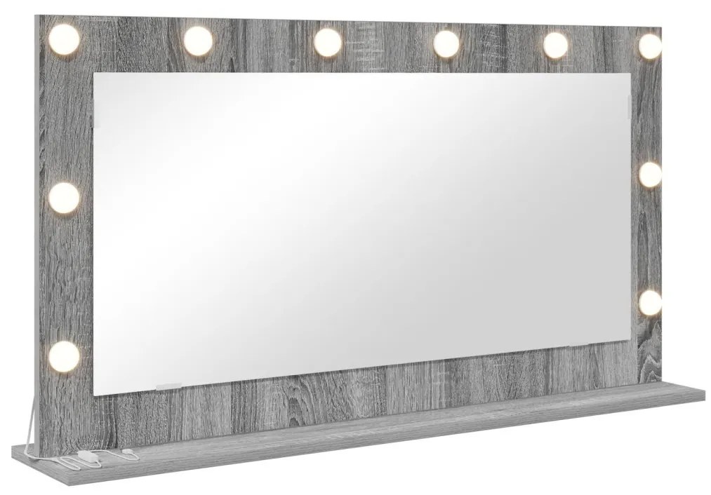 Toalett Tükör LED -es lámpákkal Szürke Sonoma 100 x 55 x 18 cm