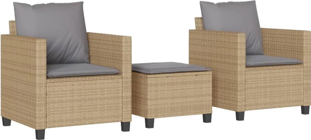 vidaXL 3 részes bézs polyrattan bisztrógarnitúra párnával