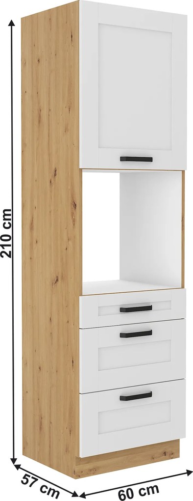 Magas szekrény beépített sütőhöz, fehér/artisan tölgy, LULA 60 DPS-210 3S 1F