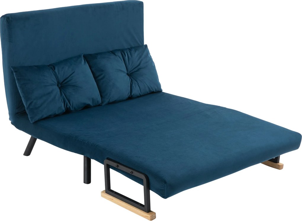 HOMCOM Kanapéágy, Összecsukható Ágy Funkcióval, Fotel Párnákkal, Párnázott Kanapé Állítható Háttámlával, Velúr Hatás, 102 x 73 x 81 cm, Kék | Aosom