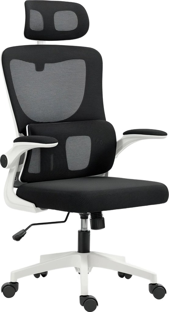 Vinsetto Ergonomikus Irodai Szék deréktámasszal, összecsukható karfákkal, állítható fejtámmal, forgatható dőlésszögű íróasztali szék, magas háttámláva