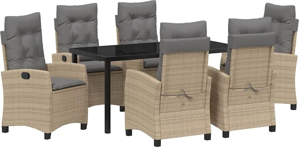 vidaXL Kert étkező szett párnával 7 pcs Bézs polirattan