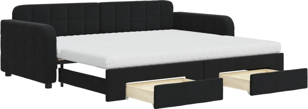 vidaXL fekete kihúzható bársony heverő fiókkal 90 x 200 cm