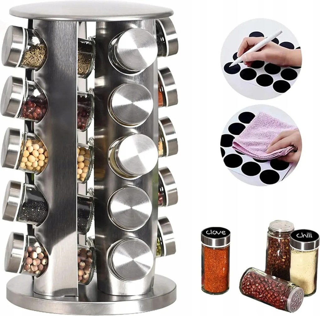 Forgó Fűszertartó Állvány 20DB-OS Befőttes Üveg Fűszertartó Szett