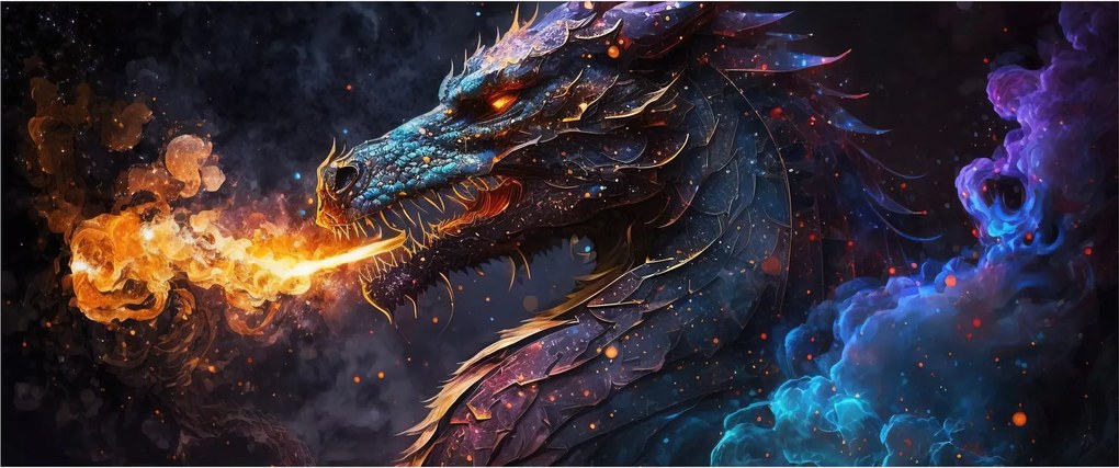Kép - Lángokat köpködő sárkány (120x50 cm)