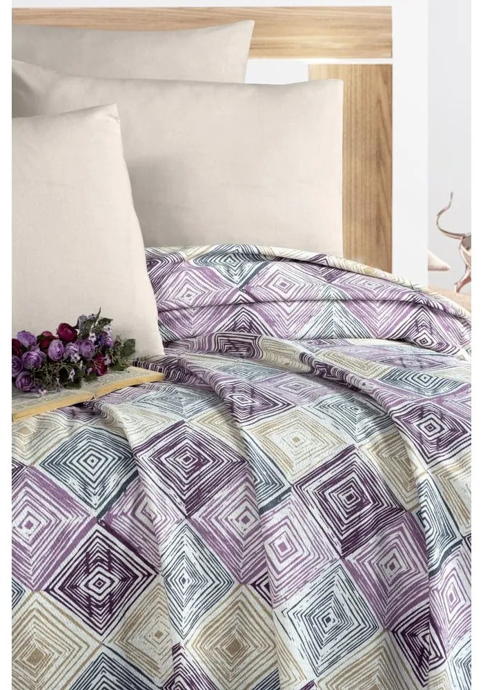 Lila-krémszínű pamut ágytakaró 200x230 cm Pique – Mila Home