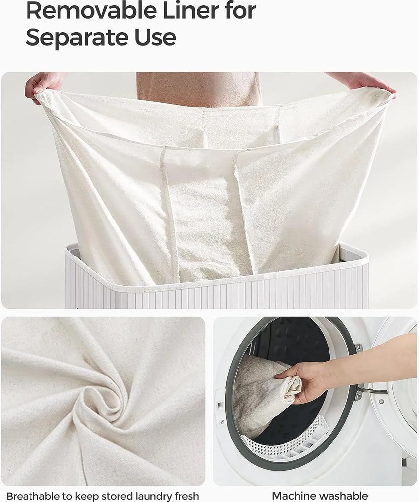 Bambusz kosár szennyestartó 3 rekeszes 3x50l, fehér