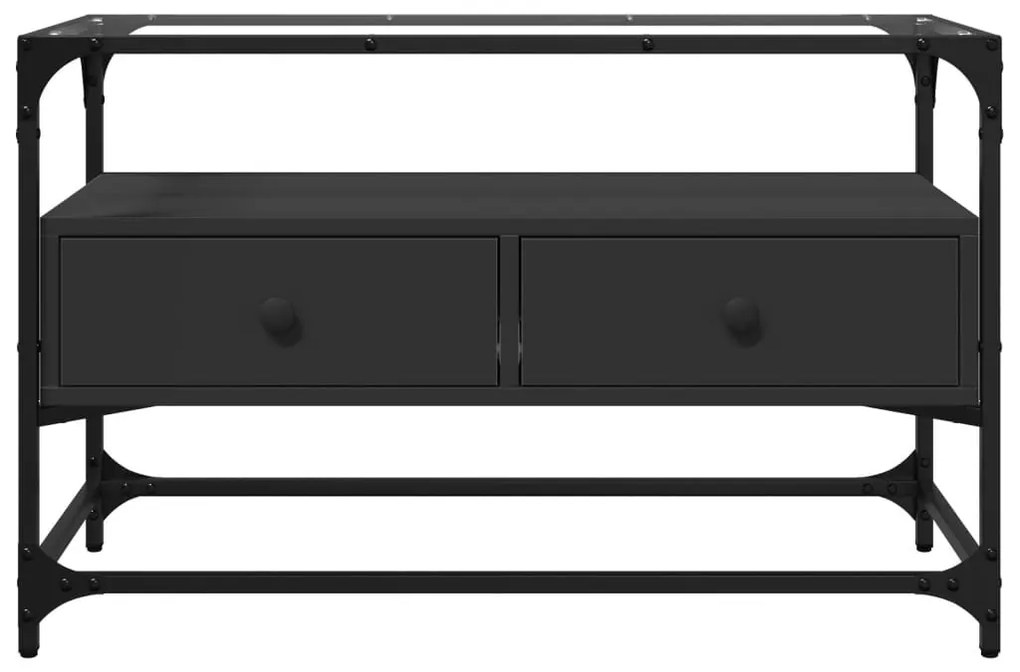 fekete szerelt fa TV-szekrény üveglappal 80 x 35 x 51 cm
