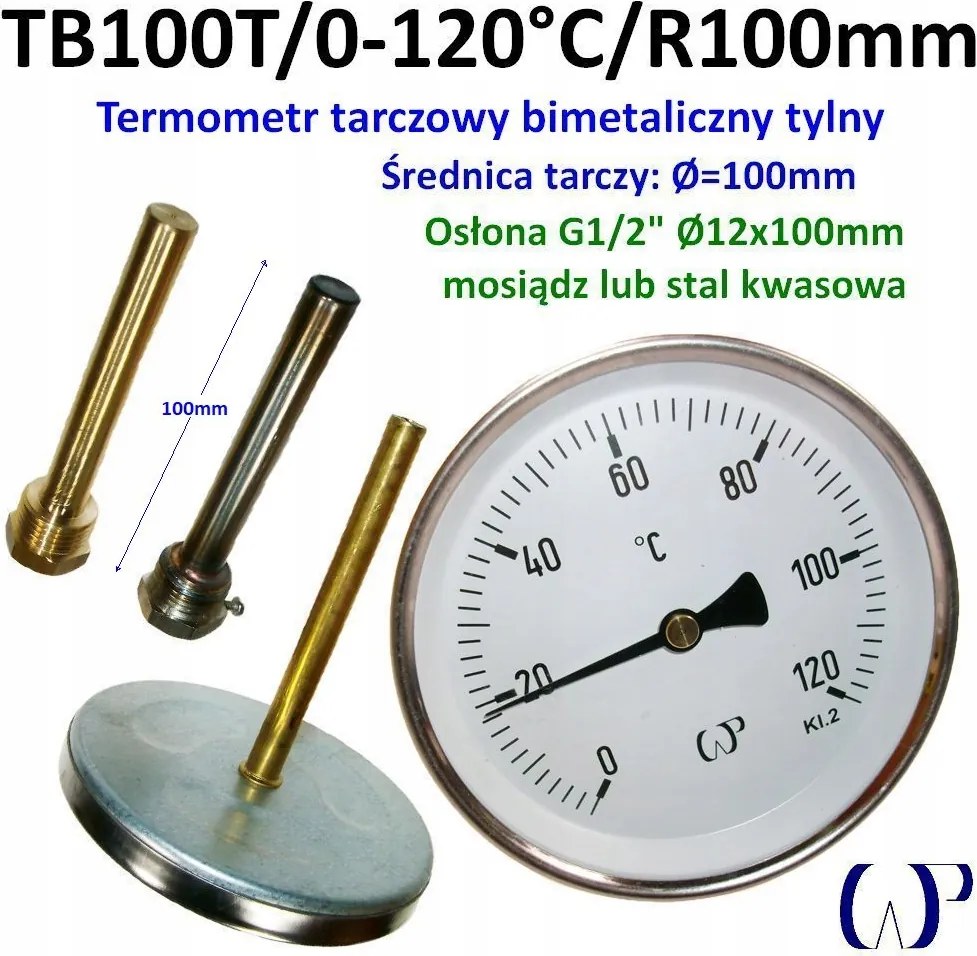 Bimetál hőmérő TB100T/0-120°C/R100 sárgaréz védőburkolat G1/2" 12x100mm