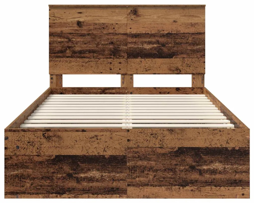 vidaXL Ágykeret fejtámlával Öreg fa 120 x 190 cm Tömör fenyőfa