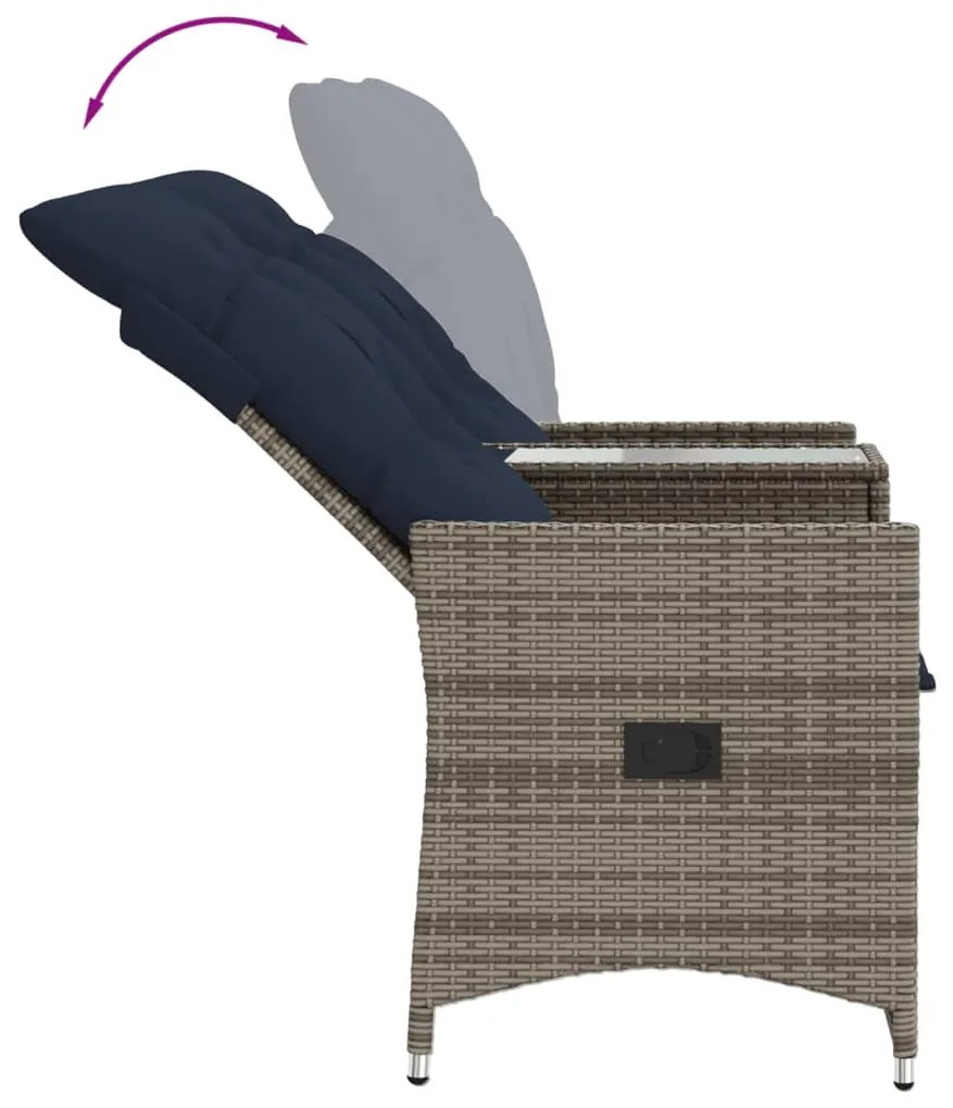 kétszemélyes dönthető kerti kanapé asztallal, szürke polyrattan