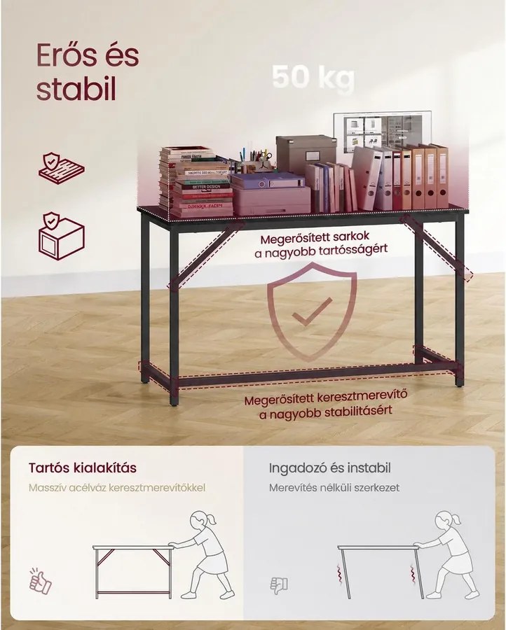 VASAGLE számítógépasztal, íróasztal, 120 x 50 x 76 cm, acélvázzal, állítható lábakkal, ébenfekete és tintafekete