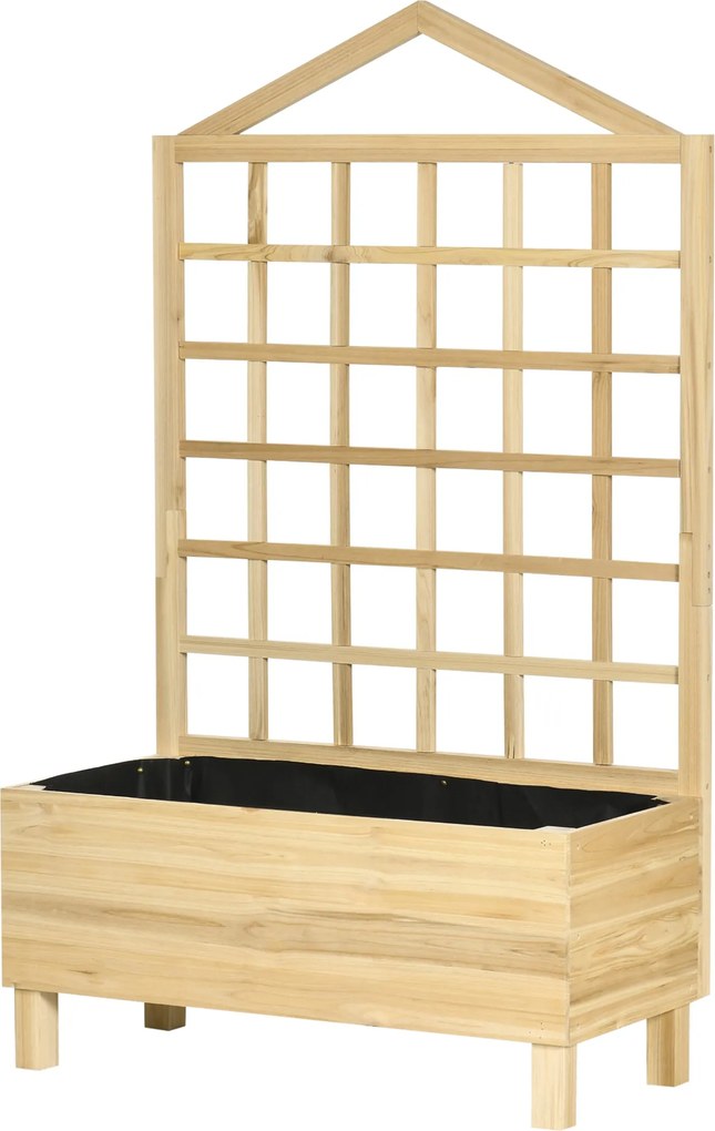 Outsunny Kültéri Virágtartó Fenyőfából Trellissel, Draináló Nyílásokkal és Nem Szőtt Anyaggal az Alján, 90x43x150 cm | Aosom