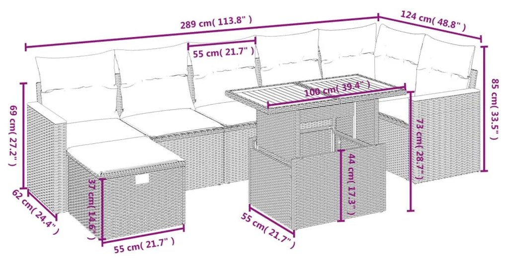 8 részes szürke polyrattan kerti ülőgarnitúra párnákkal