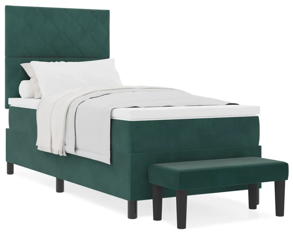 Box Spring Ágy Matraccal és Pad Sötét Zöld 90x190 cm Bársonyos