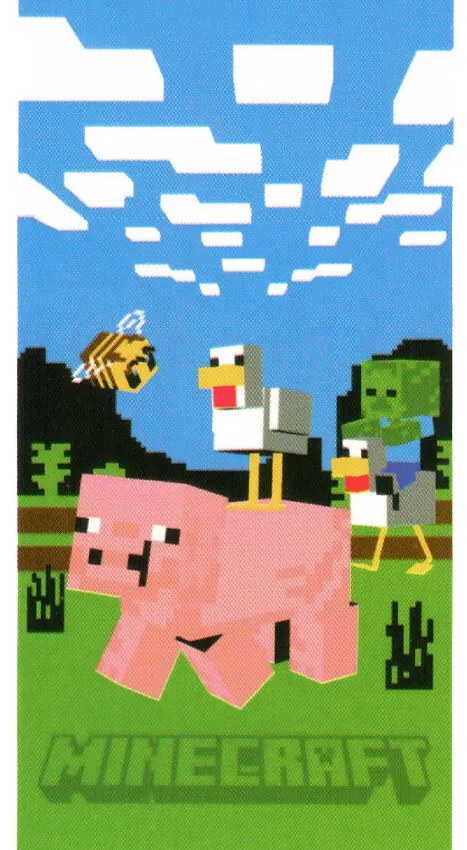 Carbotex Gyermek Minecraft Malac és Kacsa törölköző, 70 x 140 cm