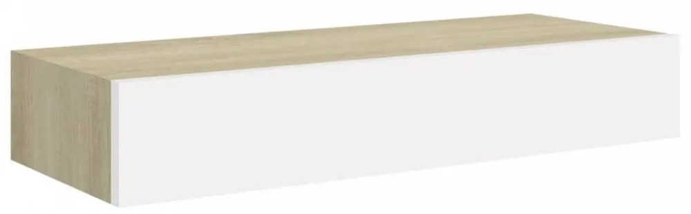 2 db tölgy és fehér fiókos fali polc 60 x 23,5 x 10 cm