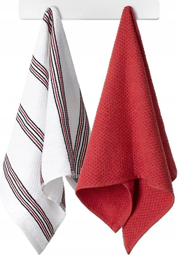 Konyhai törölköző 38x63 piros fehér csíkos 2 db
