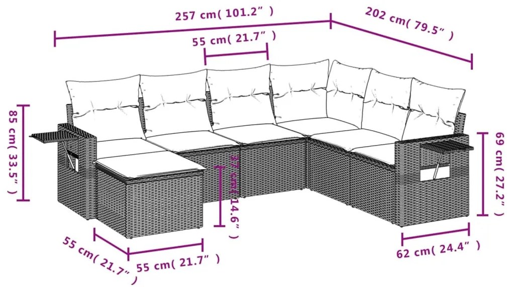 7 részes bézs polyrattan kerti ülőgarnitúra párnákkal