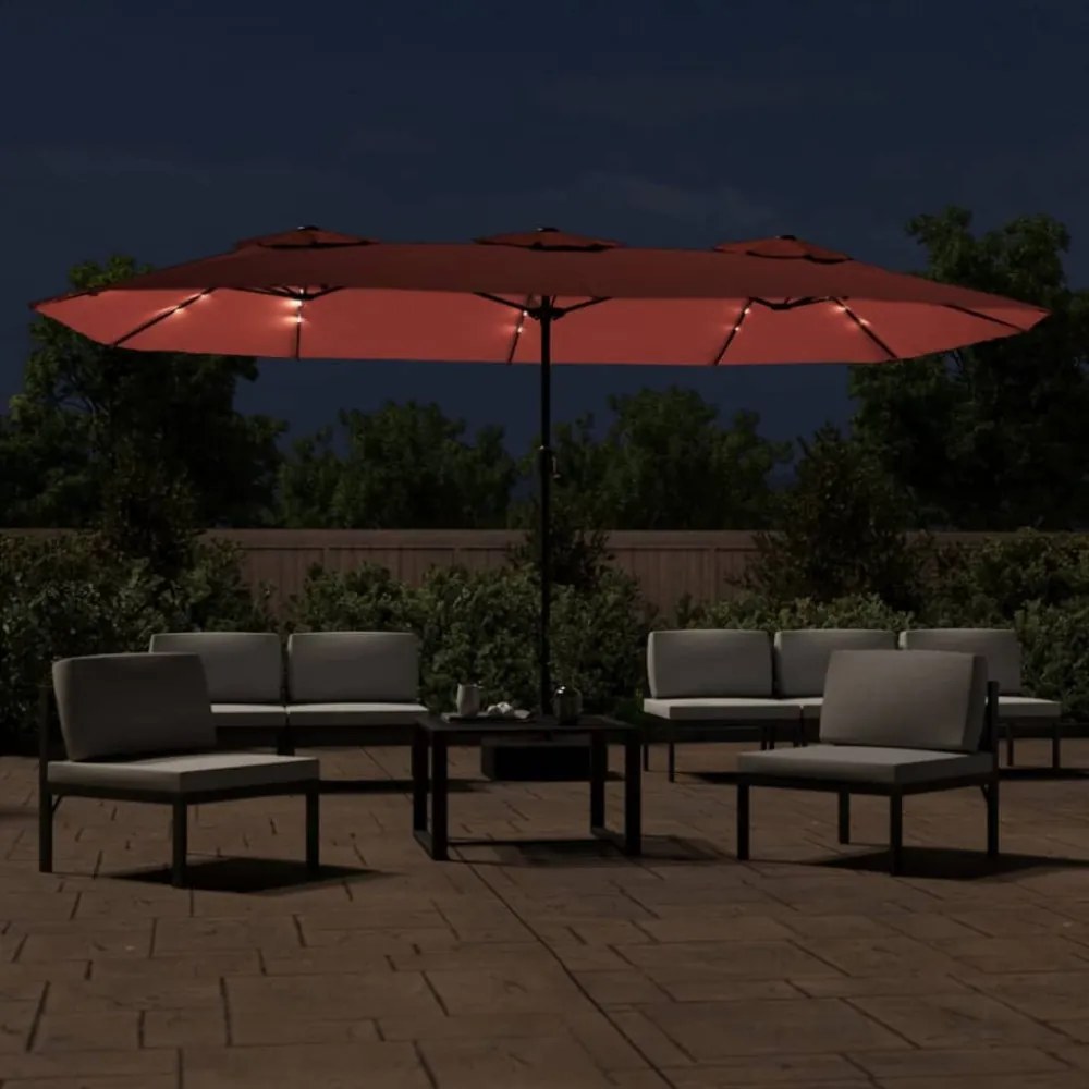 terrakotta dupla tetős LED-es napernyő 449x245 cm