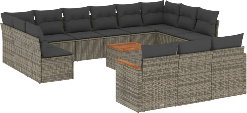 vidaXL 14 részes szürke polyrattan kerti ülőgarnitúra párnákkal