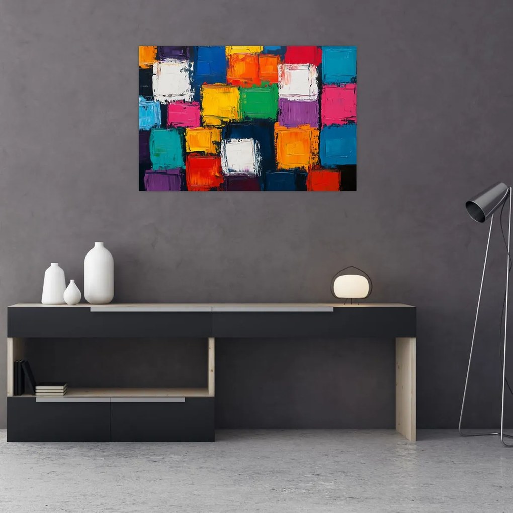 Kép - Színes négyzetek festménye (90x60 cm)