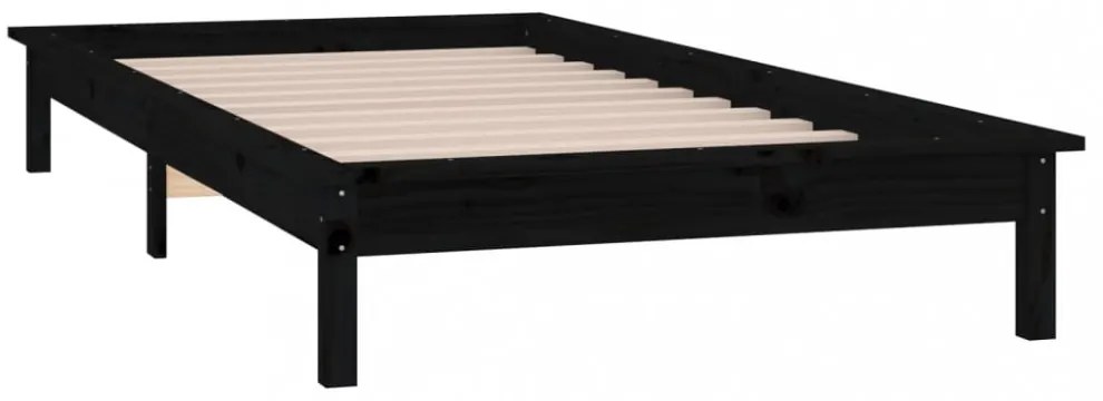 fekete tömör fa ágykeret LED-világítással 100 x 200 cm