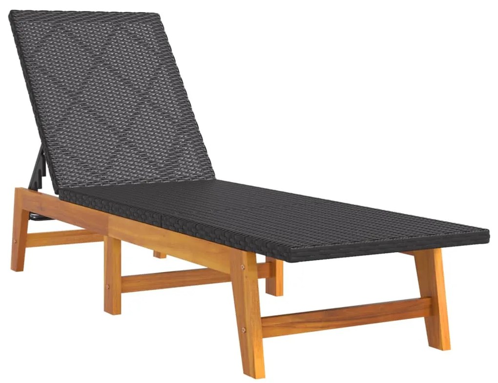 Polyrattan és tömör akácfa napozóágy asztallal
