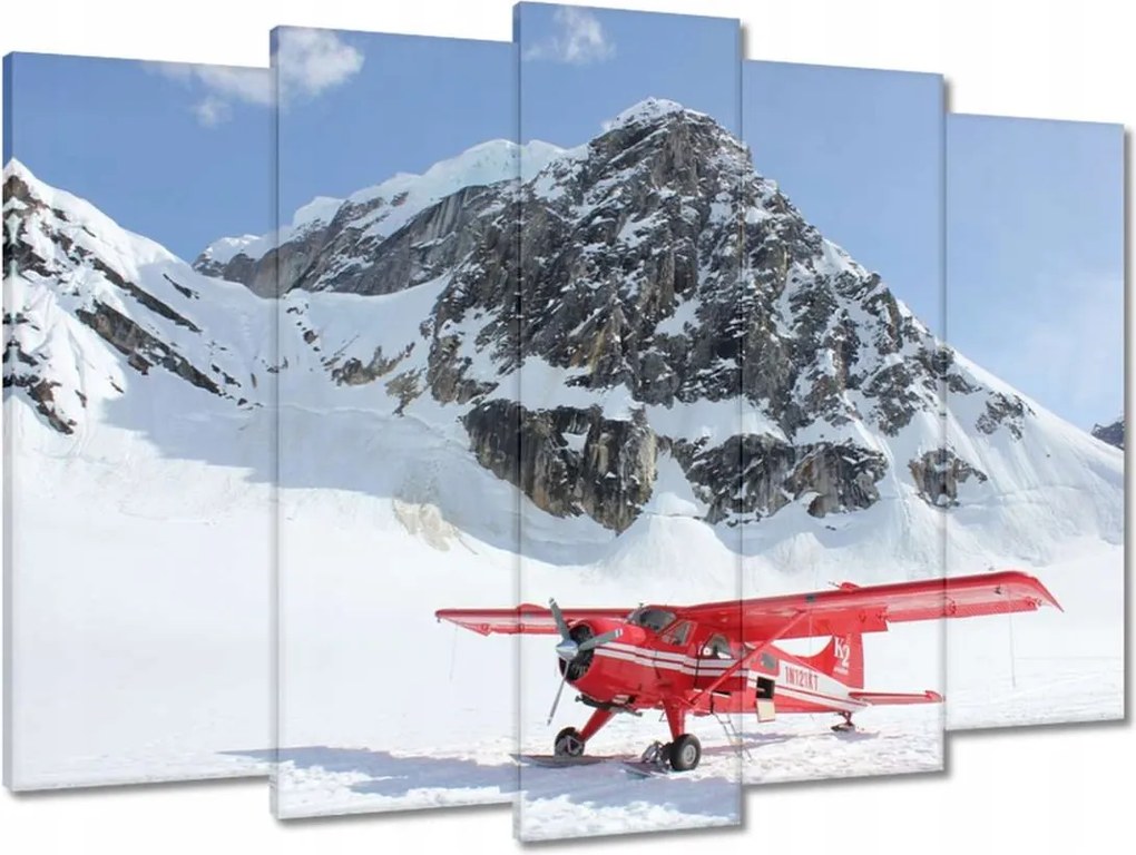 Vászonkép 70x50 Piros repülőgép a hegyekben