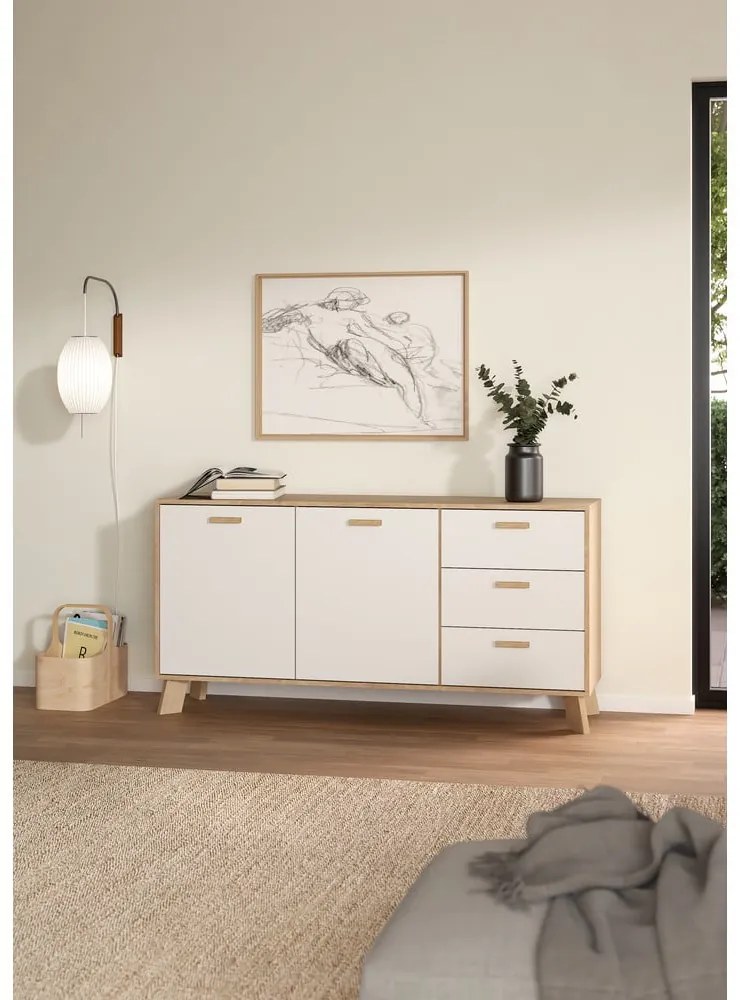 Fehér-natúr színű komód tölgyfa dekorral 147x73x39 cm Ikast – Tvilum